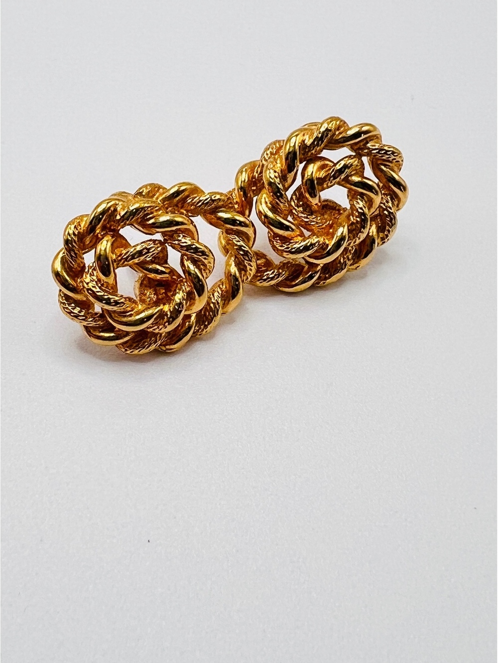Vintage Monet Gold Tone Rope Knot Wreath Pierced Earrings Signed 1980s